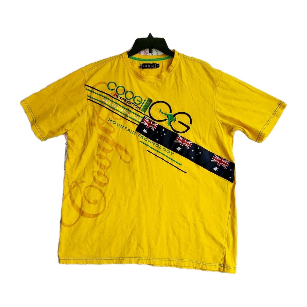 Coogi Australia T-Shirt Mens 2XL Yellow Kangaroo Graphic Embroidered Logo Tee